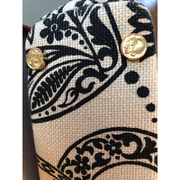 Spartina 449 Canvas Natural Linen Genuine Leather Purse Footed Bottom Black Hand - Picture 8 of 8